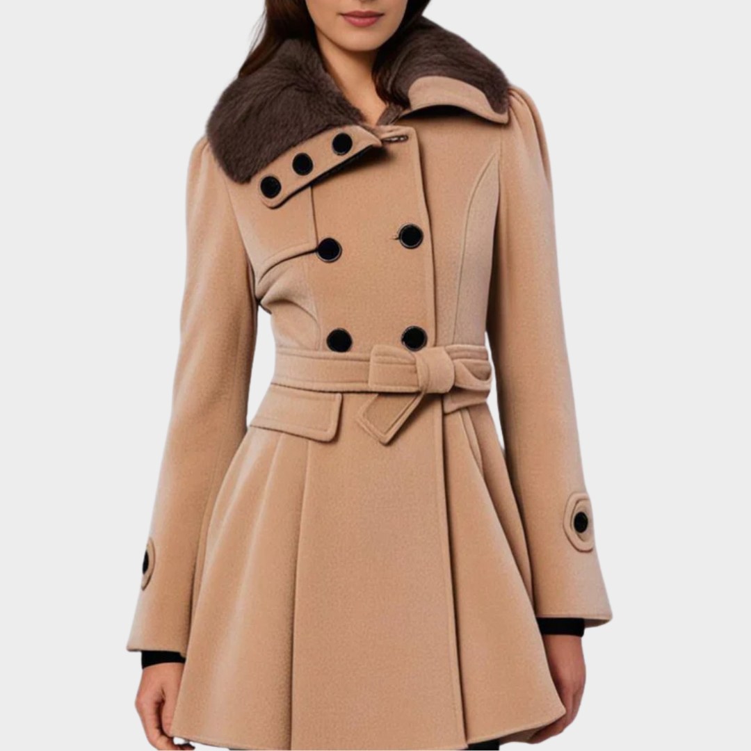 Women's Long Wool Coat – Slim Fit – Double Breasted – Padded Sherpa Lining – Elegant Trench – Multiple Colours
