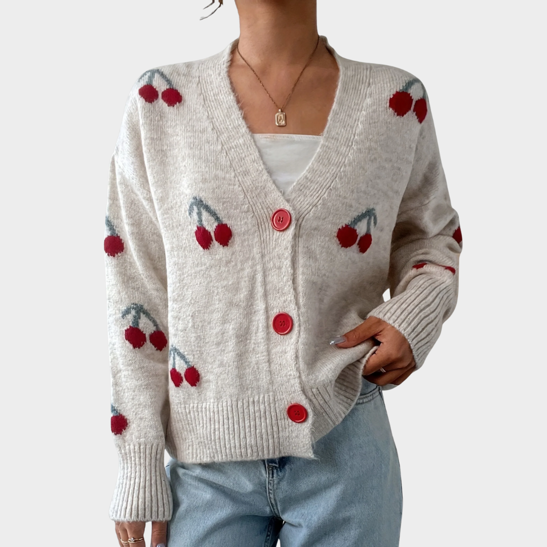 Women Long Sleeve Cardigan – Round Neck Button Front Embroidered Knitwear – Lightweight Casual Layer – Multiple Colours