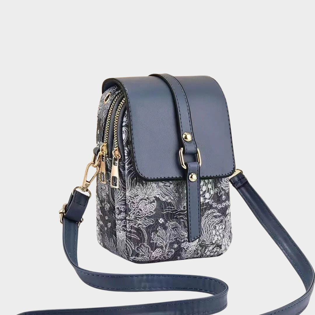 Women's Small Shoulder Bag – Printed Crossbody Mobile Phone Bag with Zipper and Buckle – PU Leather Multiple Colours