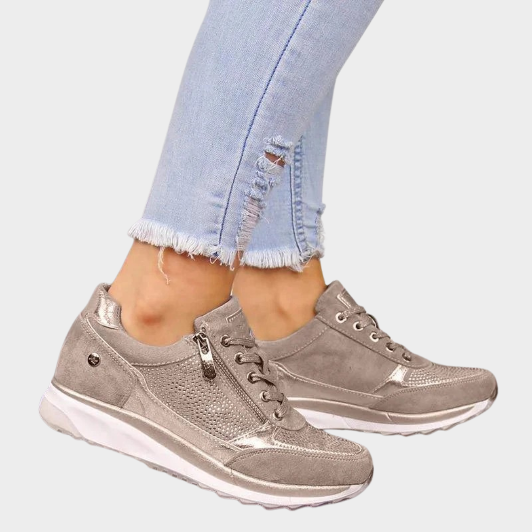 Women’s Wedge Sneakers – Fashion Vulcanized Sports Shoes – Sequins Design with Cushioned Sole – Multiple Colours