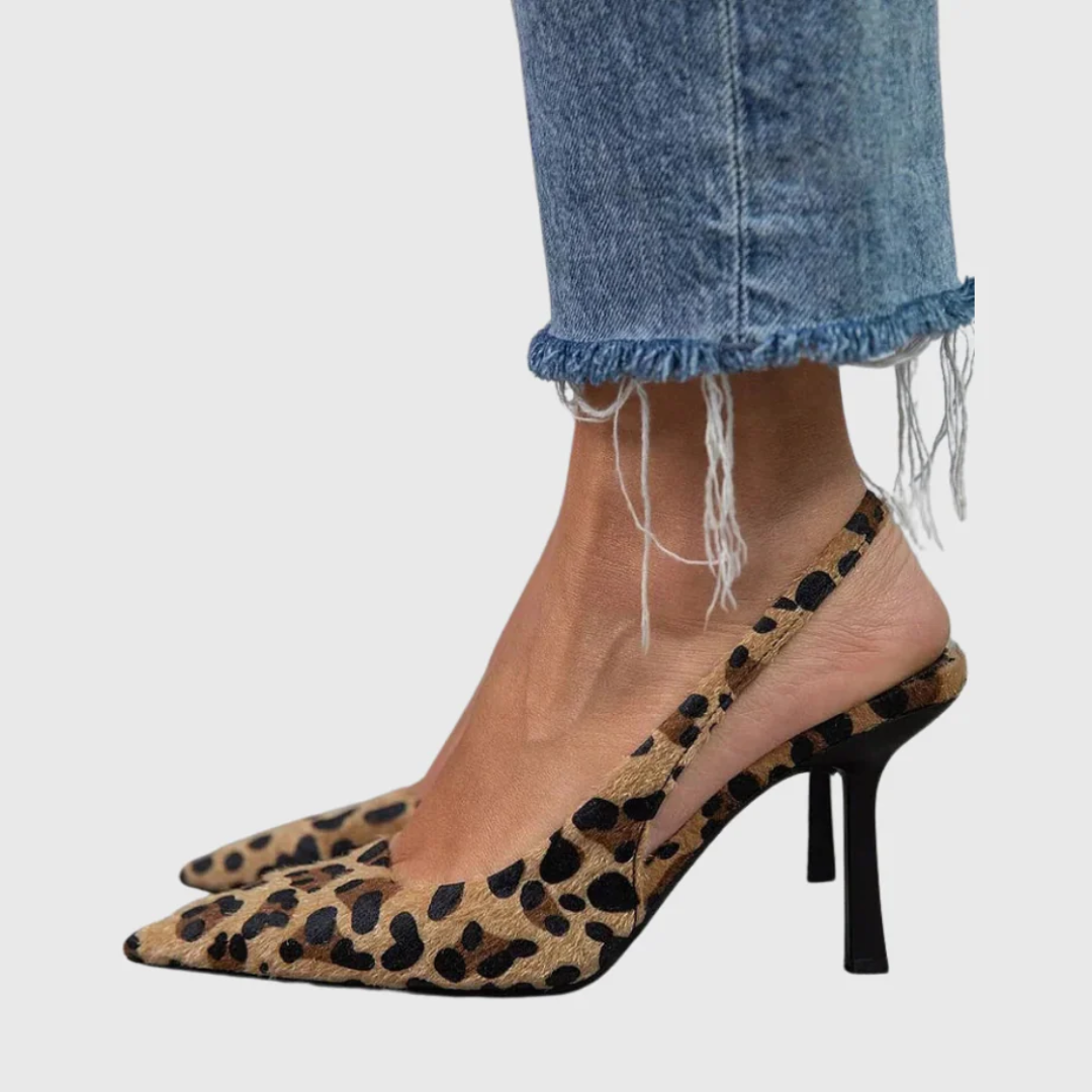 Women’s Pointed Toe Stiletto Slingback Heels – Elegant High Heel Shoes – Leopard