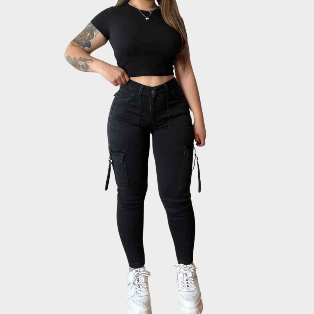Women's High-Waist Skinny Jeans - Retro Y2K Denim - Slim Fit Cargo Pants - Vintage Streetwear - Multiple Colours