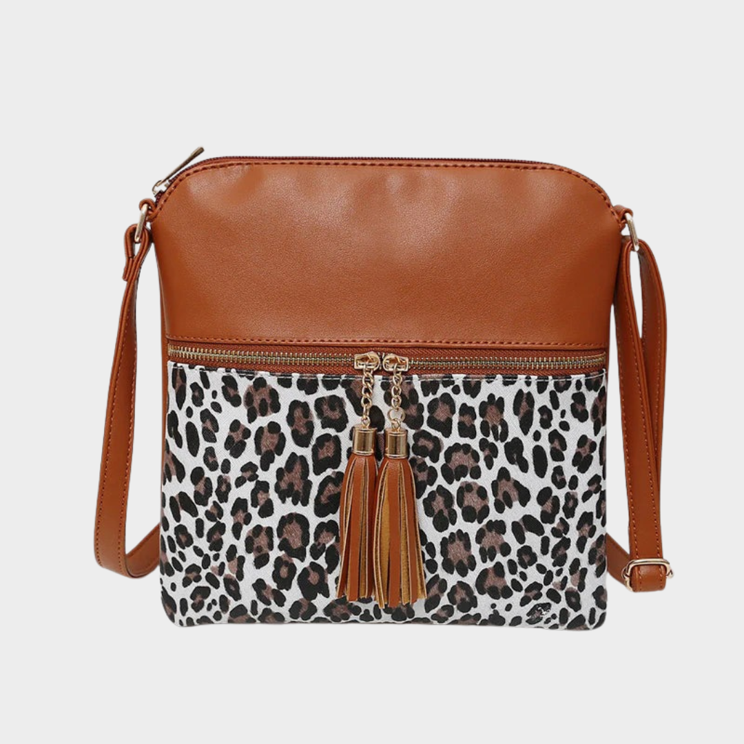 Women's Vintage Crossbody Shoulder Bag – PU Leather with Tassel Detail and Leopard Print – Multiple Colours