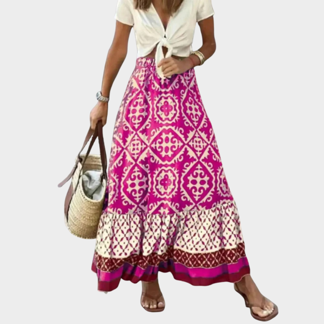 Women’s Long Skirt – Boho Style – Elastic Waist – Floral Print – Casual Loose Fit – Multiple Colours