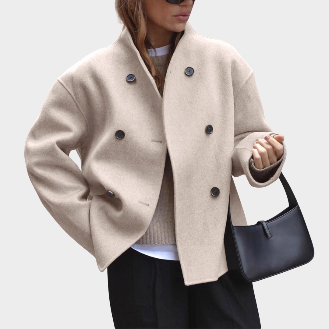 Women Double Breasted Wool Coat – Solid Colour British Style Long Jacket with Elegant Tailored Fit – Casual Versatile Outerwear – Multiple Colours