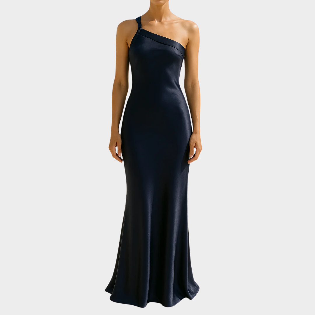 Women’s One-Shoulder Evening Dress – Elegant Satin Formal Gown – Draped Fit with Asymmetric Neckline – Multiple Colours
