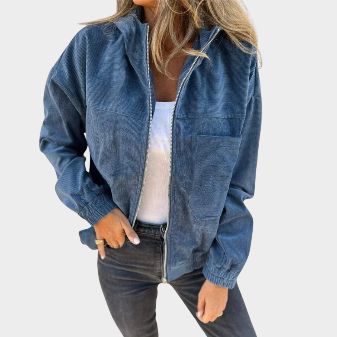 Women’s Hooded Jacket – Corduroy Long Sleeve Outerwear – Zip Closure – Casual Relaxed Fit – Multiple Colours
