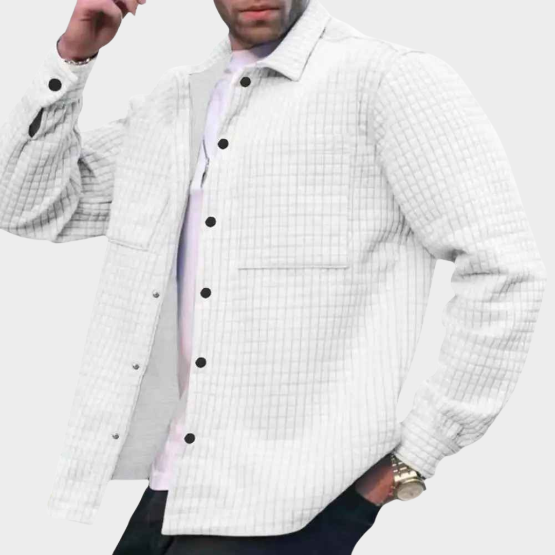 Men's Long Sleeve Cardigan Shirt Jacket – Turn-Down Collar with Patch Pocket – Soft Breathable Fabric – Multiple Colours