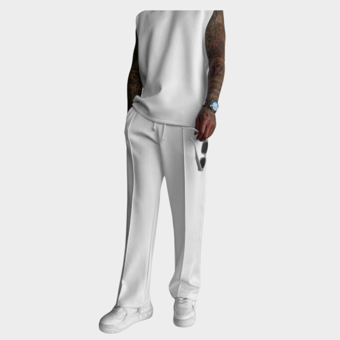 Men's Wide-Leg Trousers - Elastic Waist & Drawstring - Pleated Straight-Leg Fit - Multiple Colours