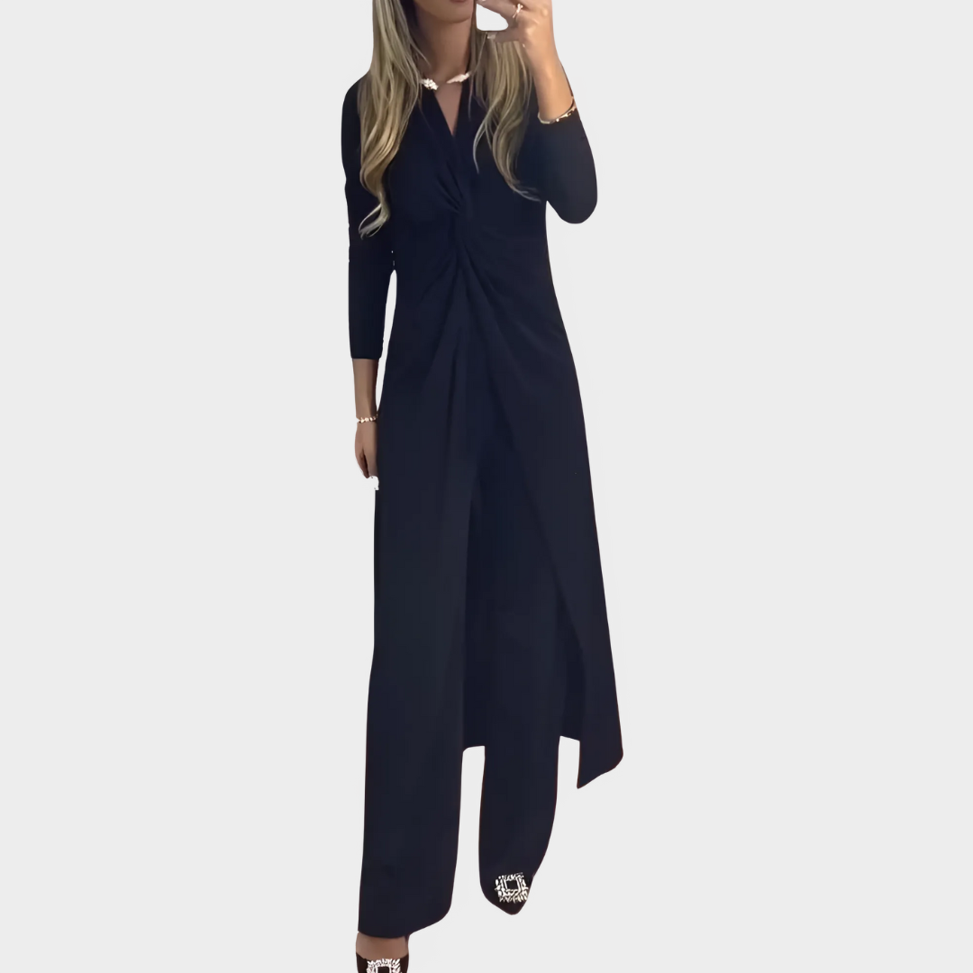 Women's Two-Piece Suit - V-Neck Top & Twisting Trousers - Stylish & Comfortable - Multiple Colours