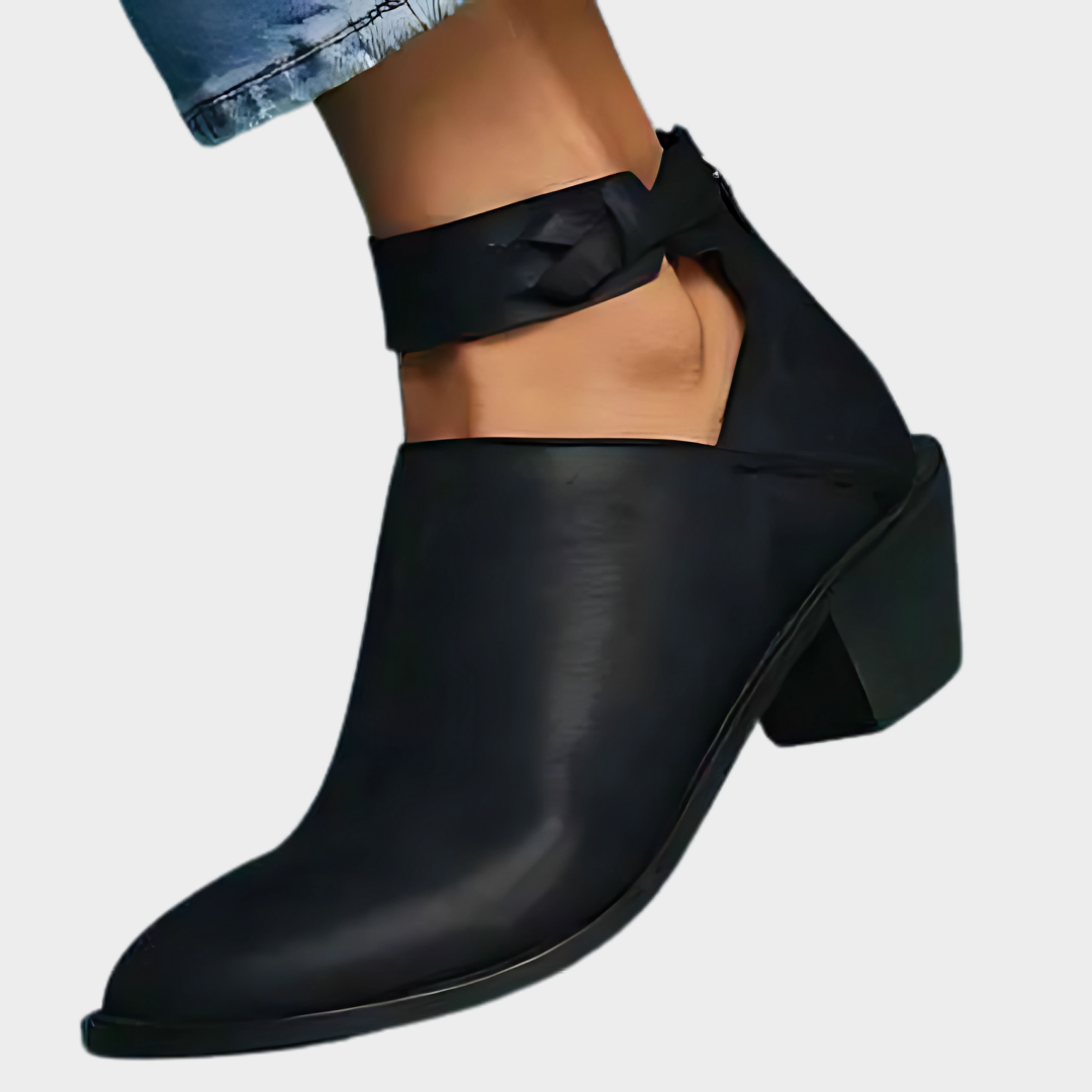 Women's Lace-Up Ankle Boots - Pointed Toe Designer Style - Low Heel with Rivet Detail - Multiple Colours