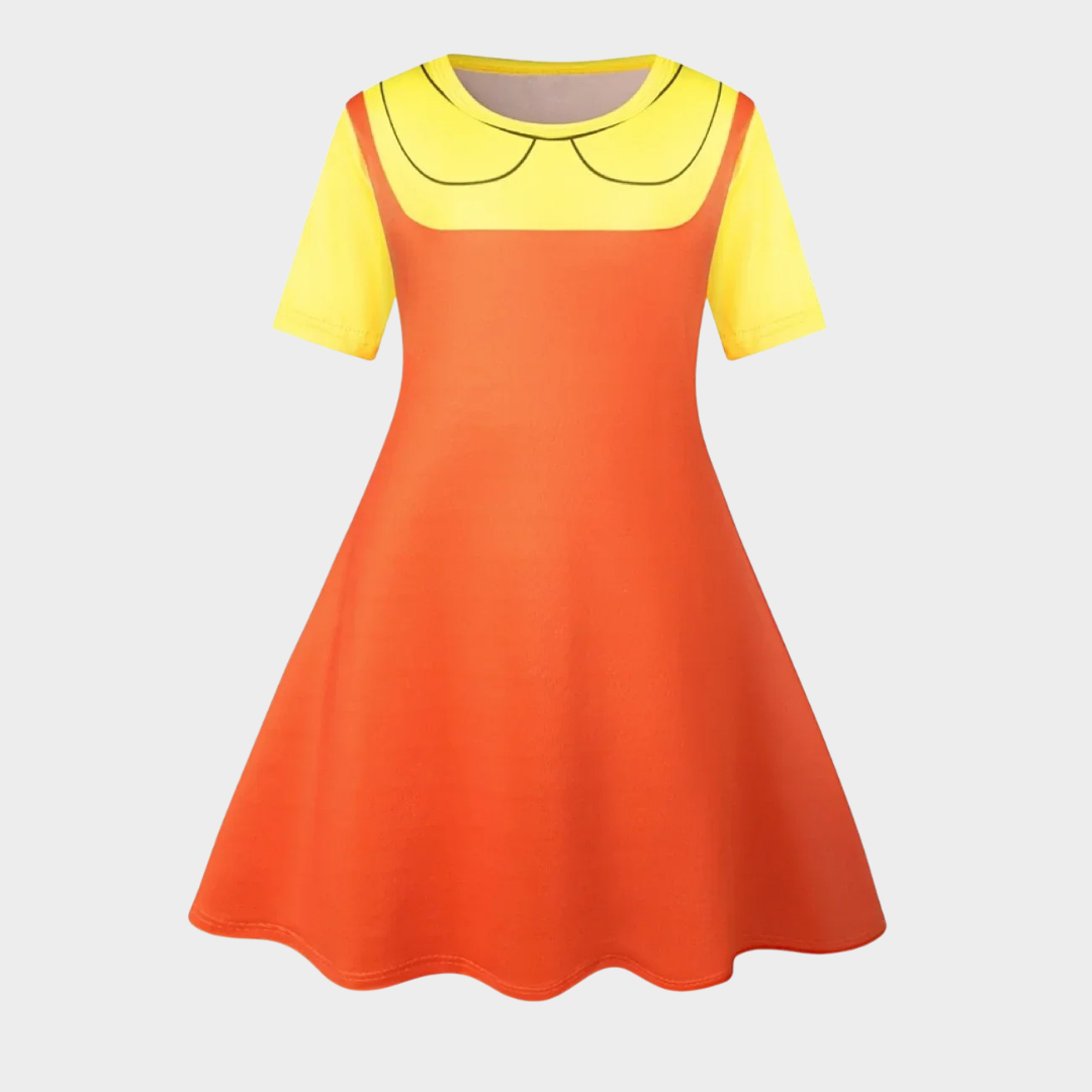 Girls Cosplay Halloween Costume – Short Sleeve Outfit for Kids Party and Performance – Orange Dress-Up Clothes
