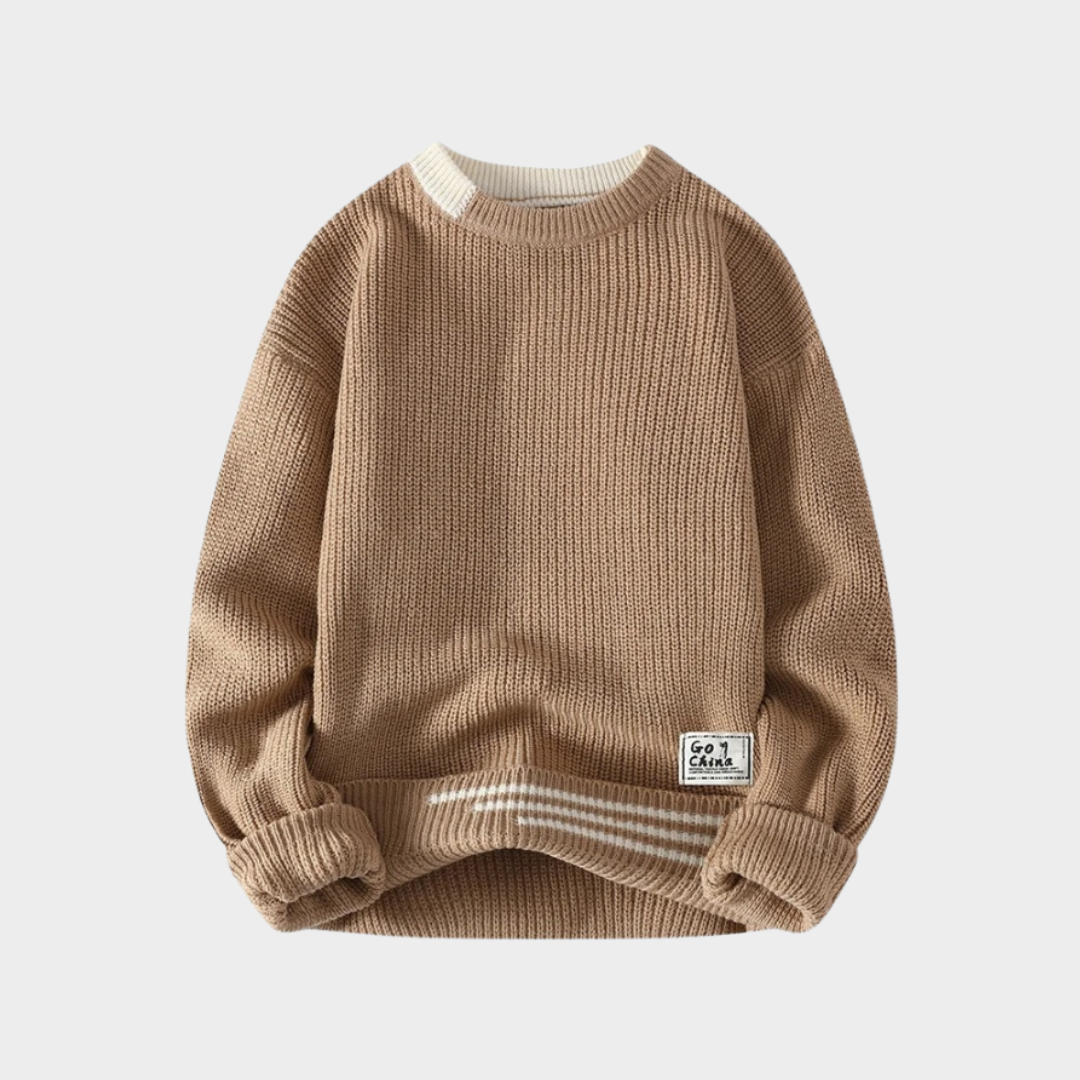 Men’s Vintage Knitted Sweater – Relaxed Fit Retro Multicolor Pullover, Round Neckline