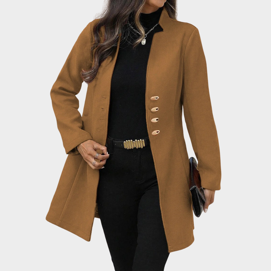 Women’s Wool Blend Coat – Slim Fit Mid-Length Jacket with Classic Lapel and Button Front – Multiple Colours