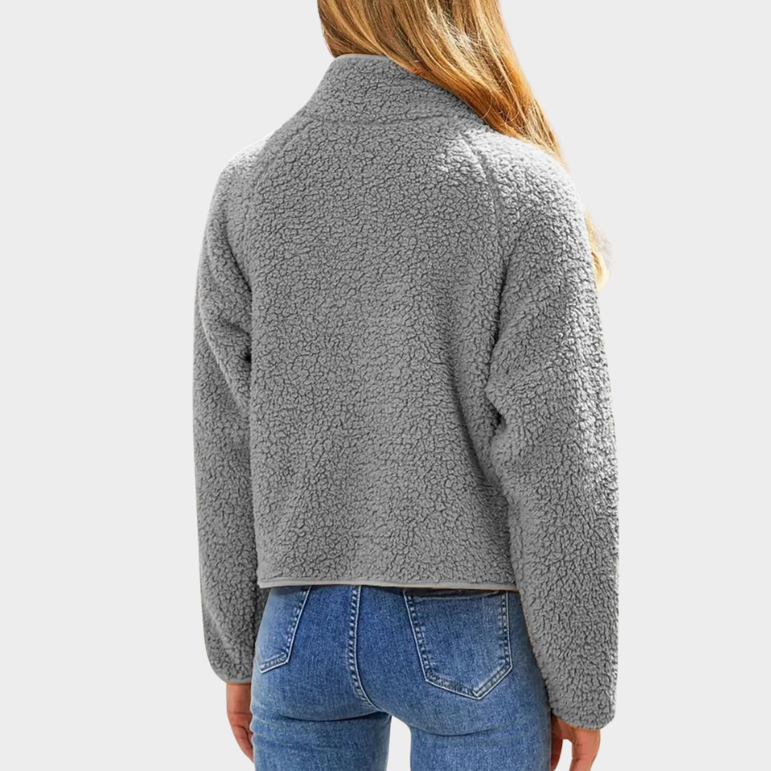 Women's Cropped Plush Jacket – Zip-Up Long Sleeve Coat – Soft & Warm – Multiple Colours