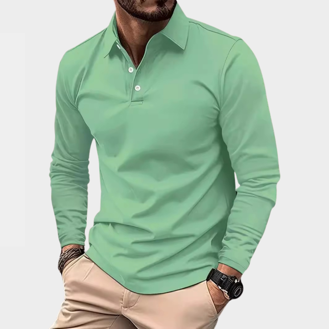 Men's Long-Sleeve Polo Shirt - Solid Color - Casual Fit - Breathable Fabric - Multiple Colours