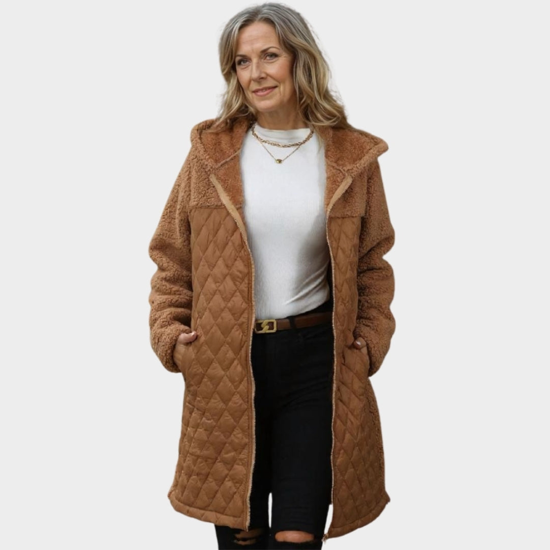 Women’s Thick Hooded Coat – Warm Long Sleeve Zipper, Brown