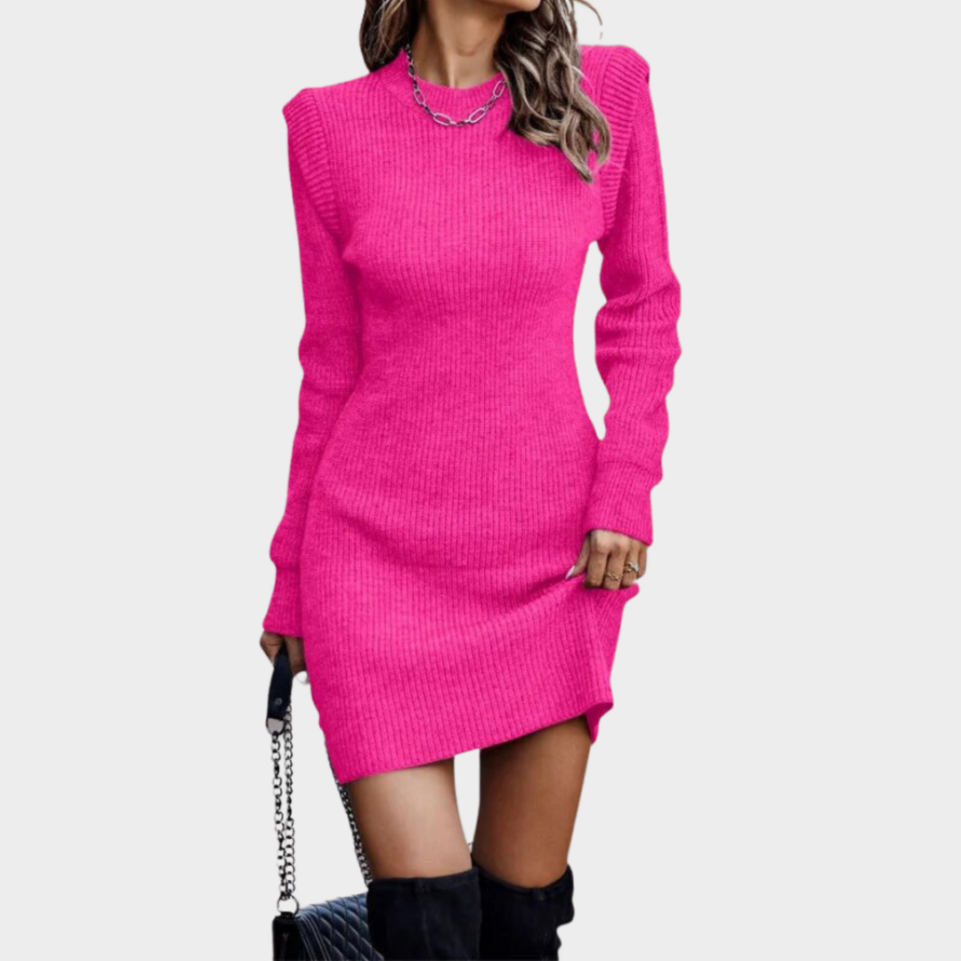 Women's Loose Sweater Dress – Semi Turtleneck – Long Sleeve – Stretch Knitted Pullover – Multiple Colours