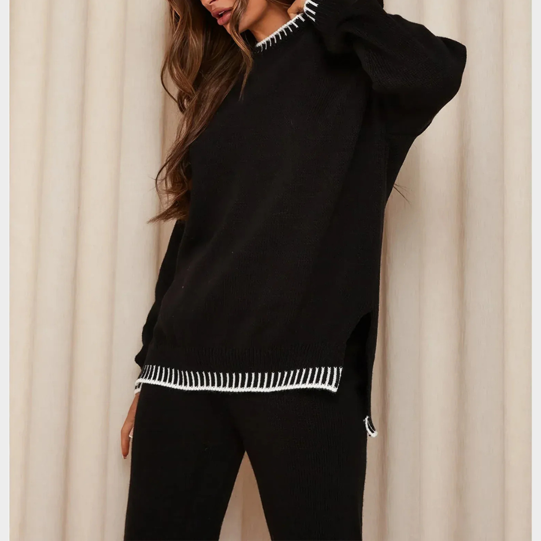 Women Tracksuit Set – Long Sleeve Knitted Sweatshirt and Matching Trousers – Comfortable Two Piece Lounge and Casual Wear – Multiple Colours