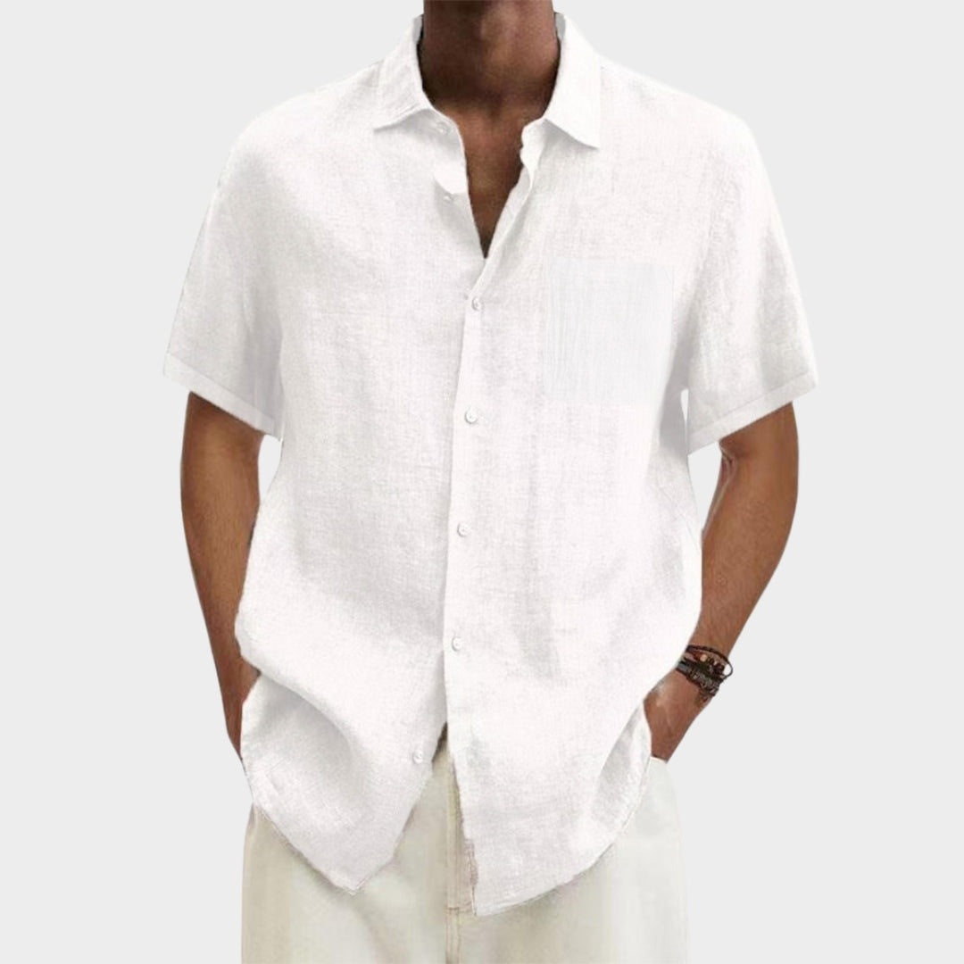Men's Short-Sleeve Shirt - Turn-Down Collar - Cotton Linen Blend - Casual & Breathable - Multiple Colours