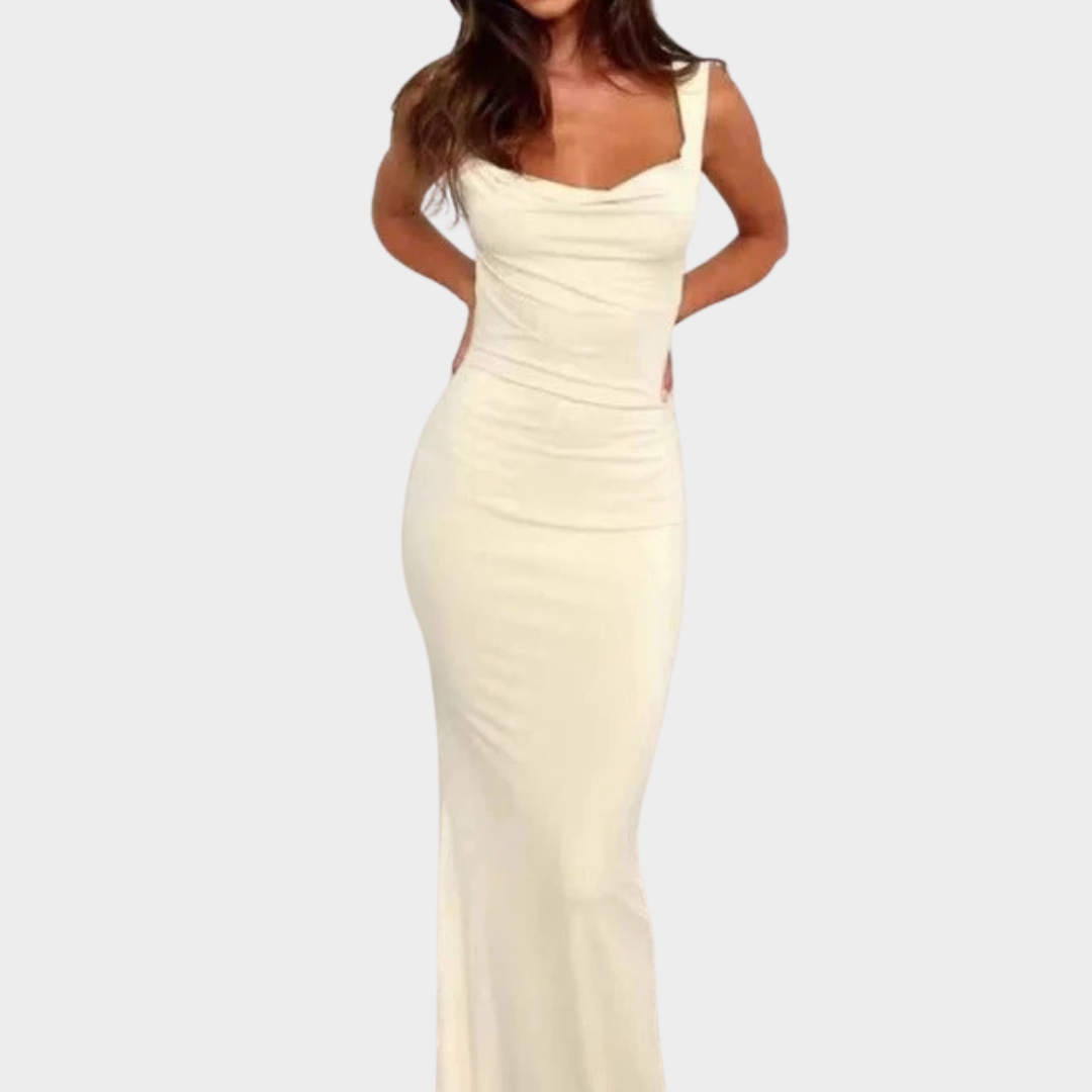 Women's Elegant Maxi Dress – Backless Bodycon Evening Gown with Bow Detail and Wide Straps – Prom and Formal Wear – Multiple Colours