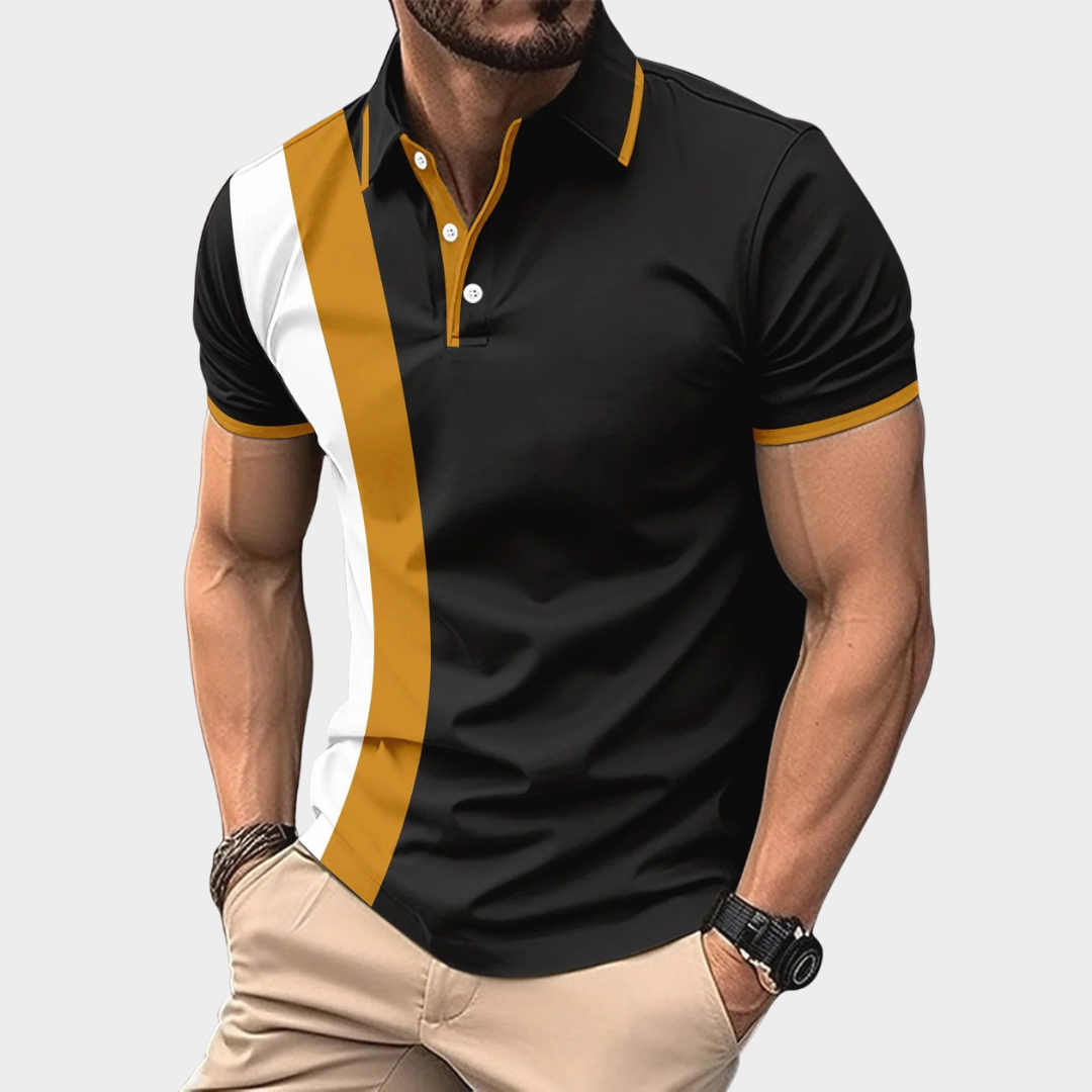 Men's Polo Shirt – Lapel Collar with Button Detail – Business Casual Colour Block Cotton Blend – Multiple Colours