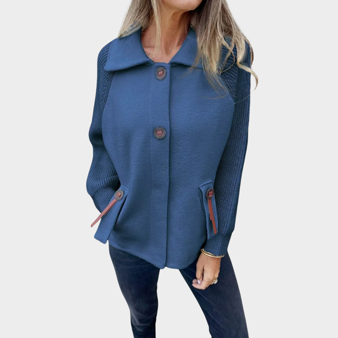 Women’s Wool Blend Relaxed Fit Jacket – Button Front Wide Collar with Ribbed Sleeves – Casual and Workwear – Multiple Colours