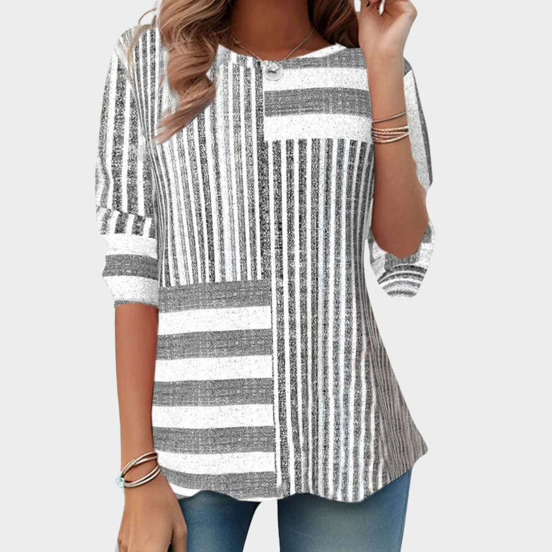 Women’s Vintage Plaid Long Sleeve T-Shirt – Polyester Crew Neck Casual Top – Relaxed Fit Lightweight Printed Blouse – Multiple Colours