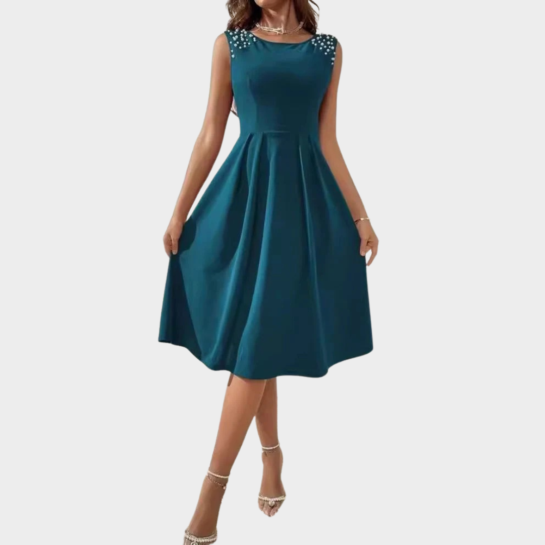Women's Dress – Slim Fit Round Neck Sleeveless Beaded Minimalist Elegant Style – Multiple Colours