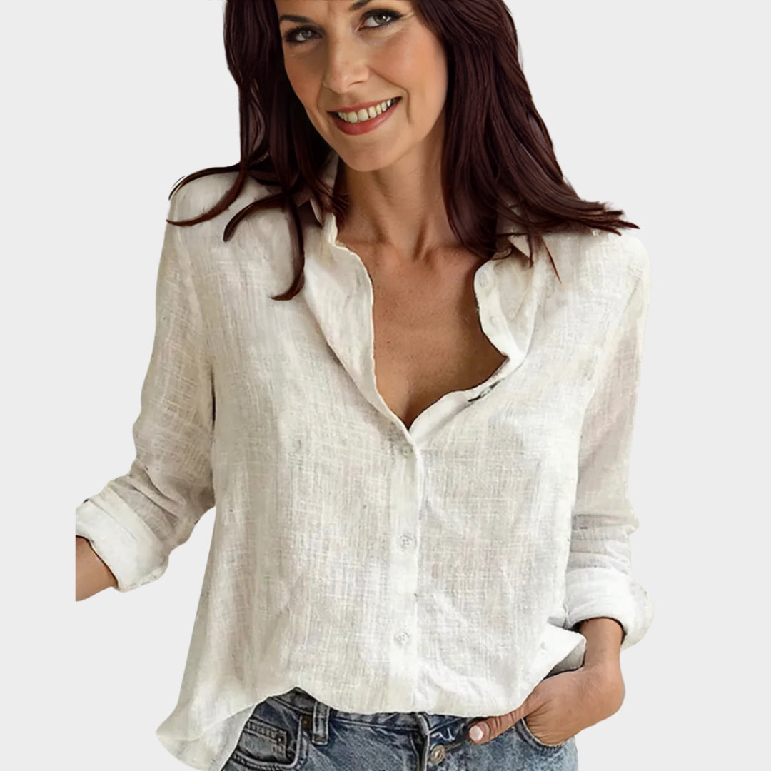 Women's Cotton Blouse - Long Sleeve - Button-Up - Classic Fit - Multiple Colours