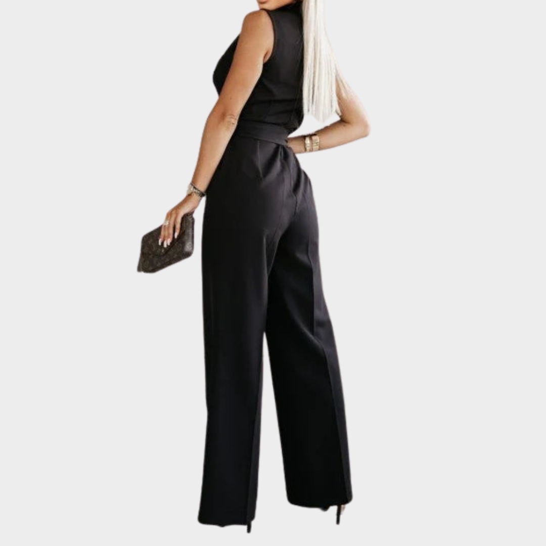 Women’s Sleeveless One-Piece Jumpsuit – V Neck High Waist Long Pants – Tie Waist Elegant Fit – Lightweight Material – Multiple Colours