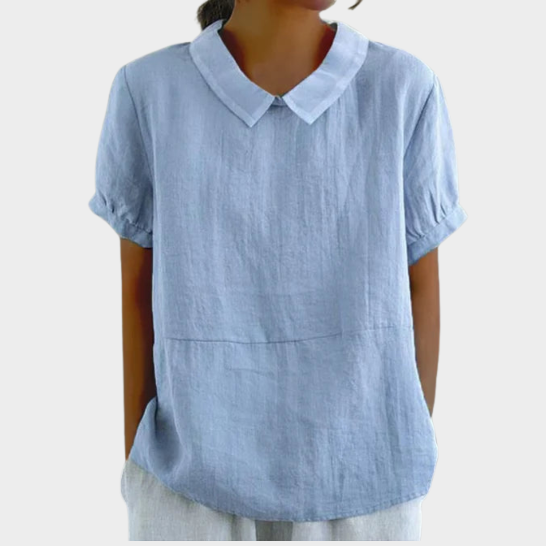 Women's Cotton Linen Blouse – Short Sleeve – Lapel Collar – Casual Pullover Shirt – Lightweight & Comfortable – Multiple Colours