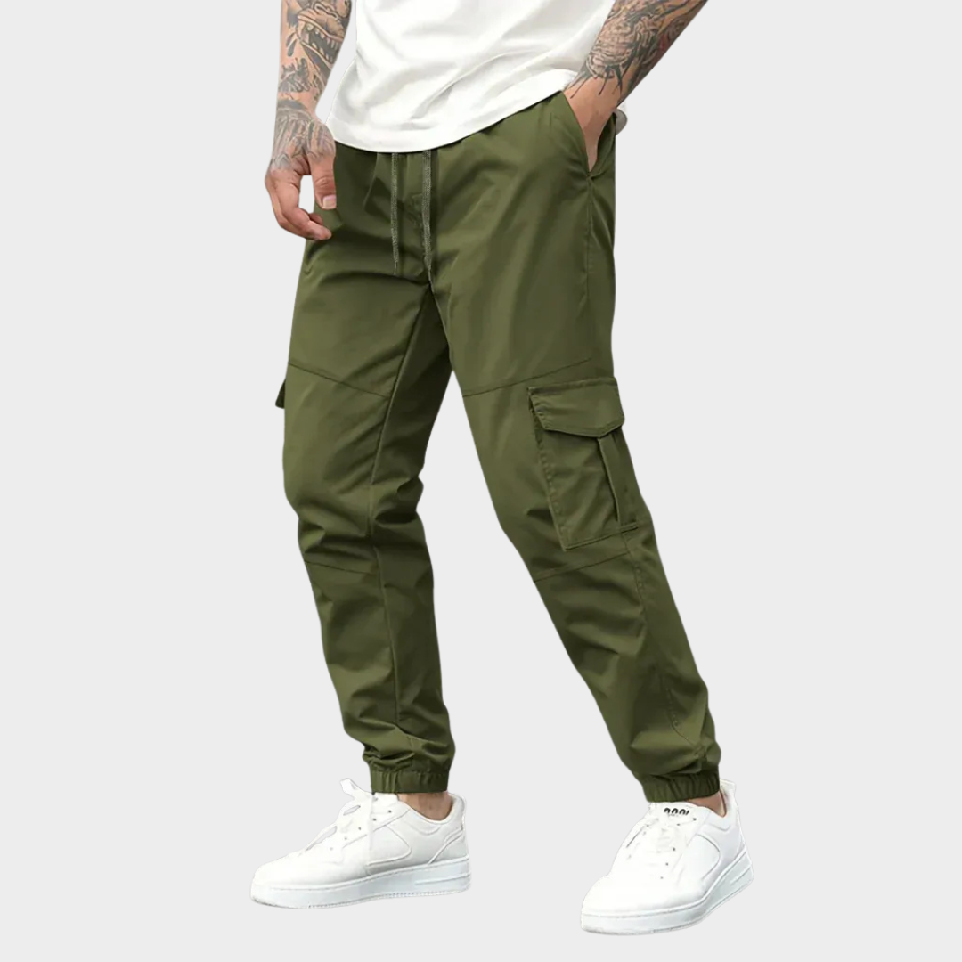 Men’s Cargo Work Pants – Solid Color Multi Pocket Trousers – Drawstring Waist Casual Fit – Multiple Colours