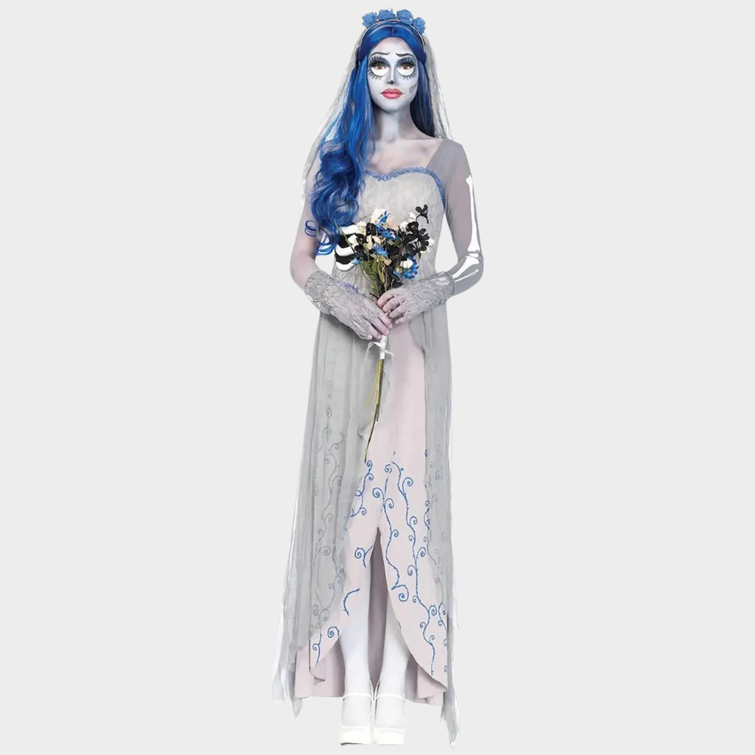 Women Devil Corpse Bride Halloween Costume – Scary Vampire Cosplay Outfit with Witch and Party Dress Design – Fancy Horror Costume – White