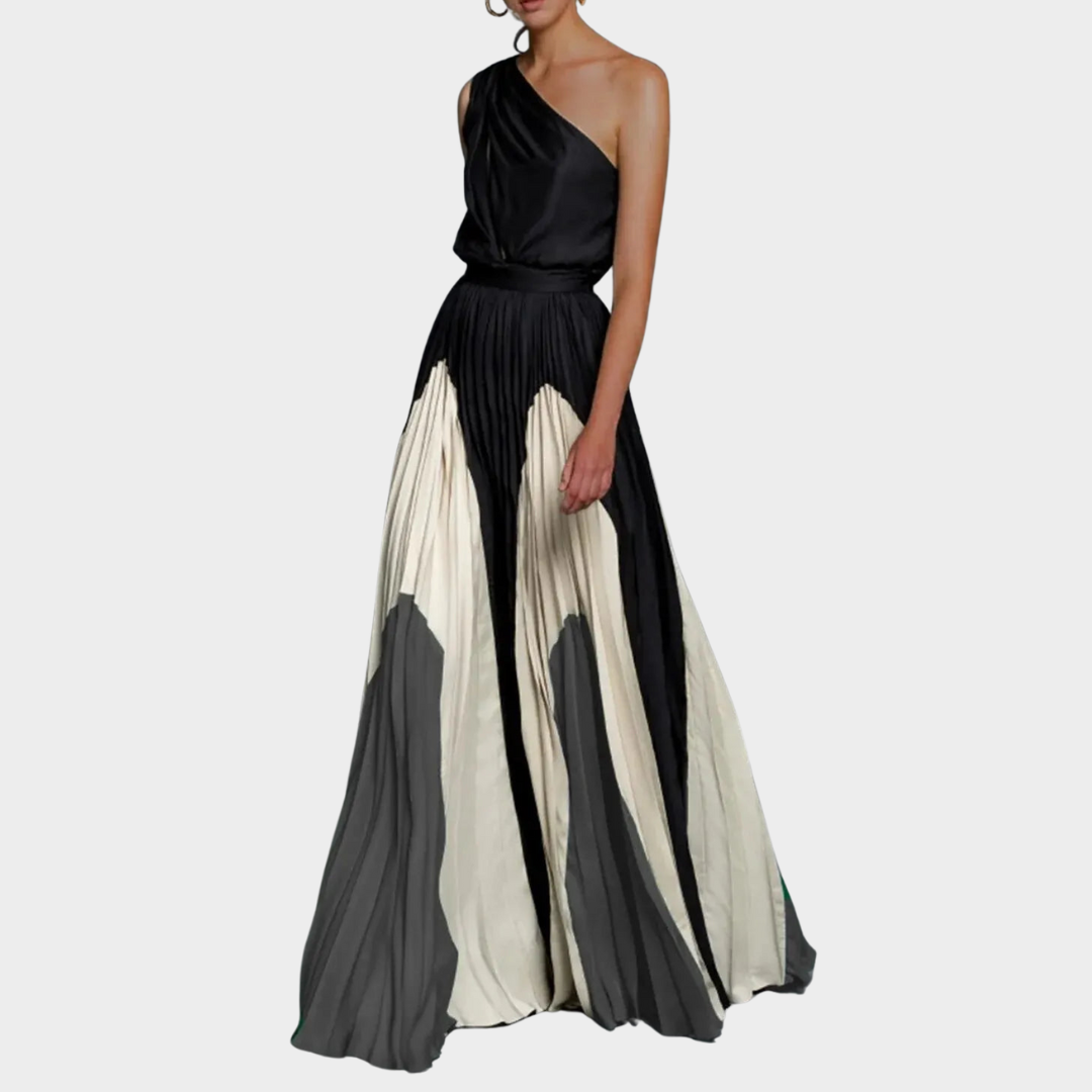 Women's Color Block Dress – Fit Splicing – Shoulder Print – Elegant Design – Multiple Colours