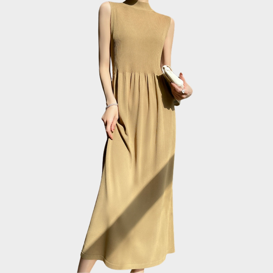 Women's Knitted Maxi Dress - Half Turtleneck - Sleeveless - Slim Fit & Elegant - Multiple Colours