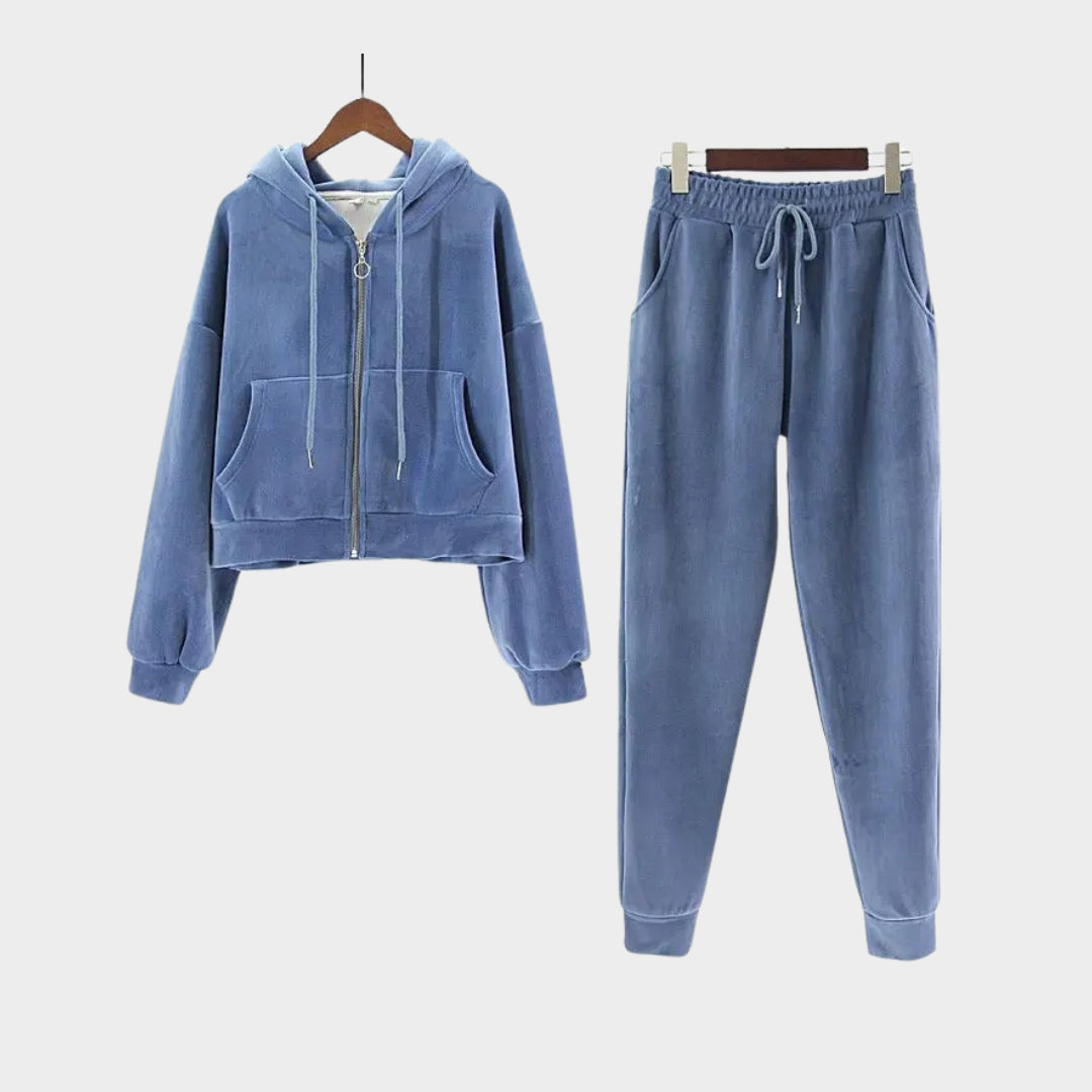 Women’s Velvet Tracksuit – Hooded Sweatshirt & Jogging Pants - Multiple colours