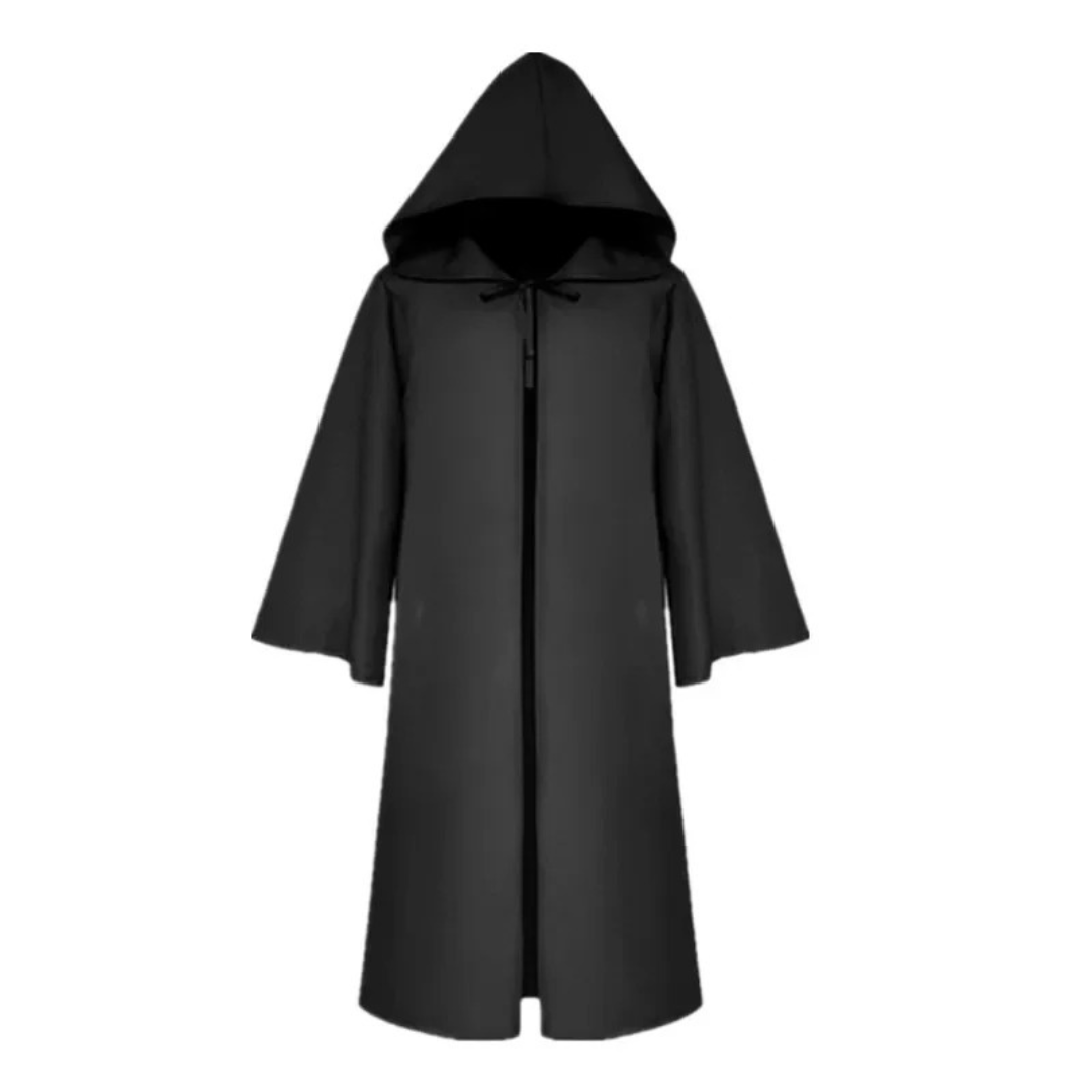 Witch Hooded Robe Halloween Costume – Unisex Long Cloak with Ghost Cosplay Outfit for Adults & Kids – Black