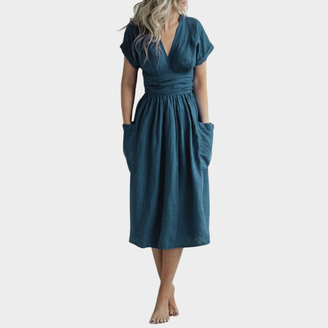 Women's Casual Night Dress – Loose Fit Cotton Linen – Pockets – Multiple Colours