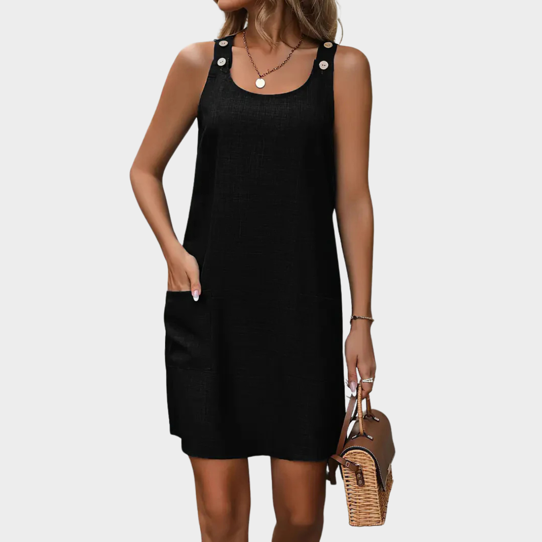 Women’s Sleeveless Suspender Dress – Button-Up Short Skirt with Pockets – Casual Denim Style – Lightweight Soft Fabric – Multiple Colours