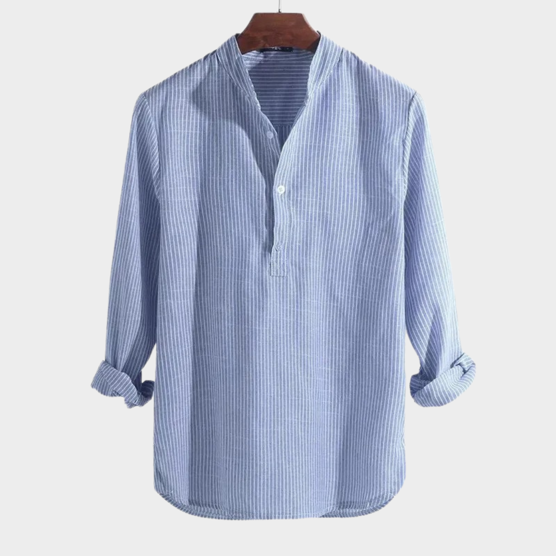 Men’s Slim Fit Long Sleeve Shirt – Striped Stand Collar Design – Cotton Comfort for Daily Wear – Multiple Colours
