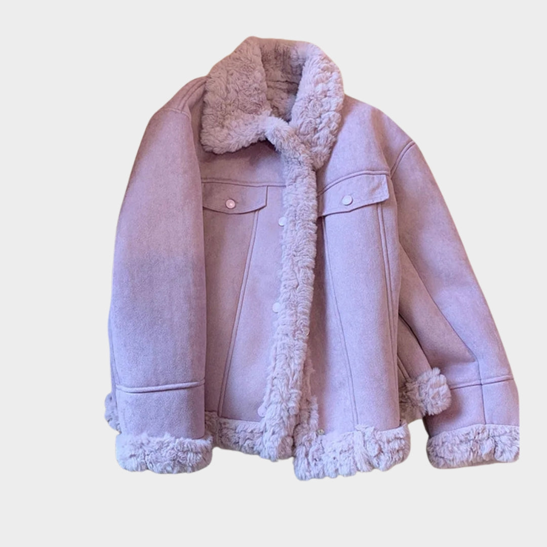 Oversized Women’s Purple Lambswool Coat - Autumn & Winter Plush Thick Wool Fur Coat