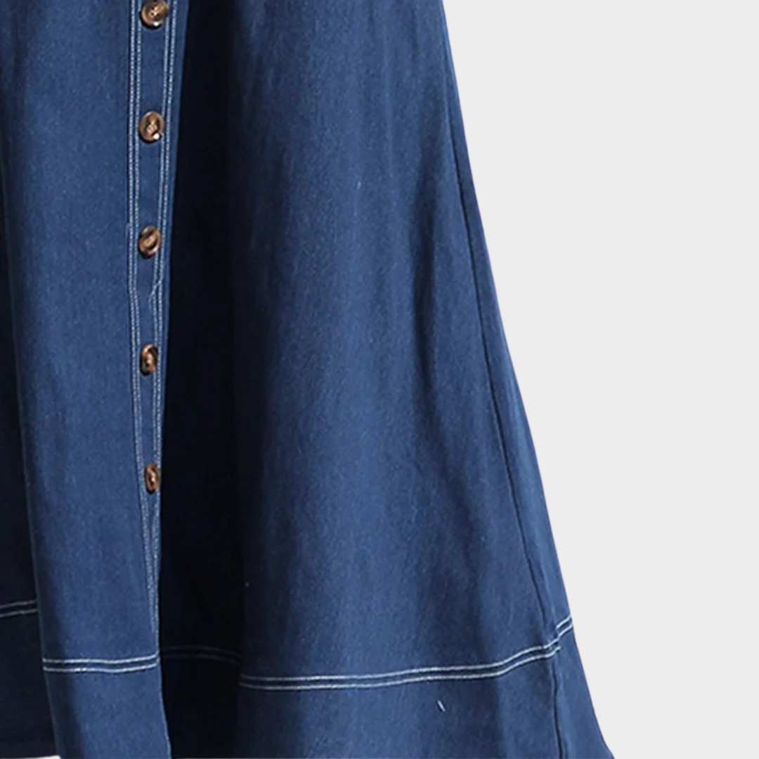 Women’s Sleeveless Button Denim Dress – Casual Distressed Suspender Dress – Adjustable Straps – Blue