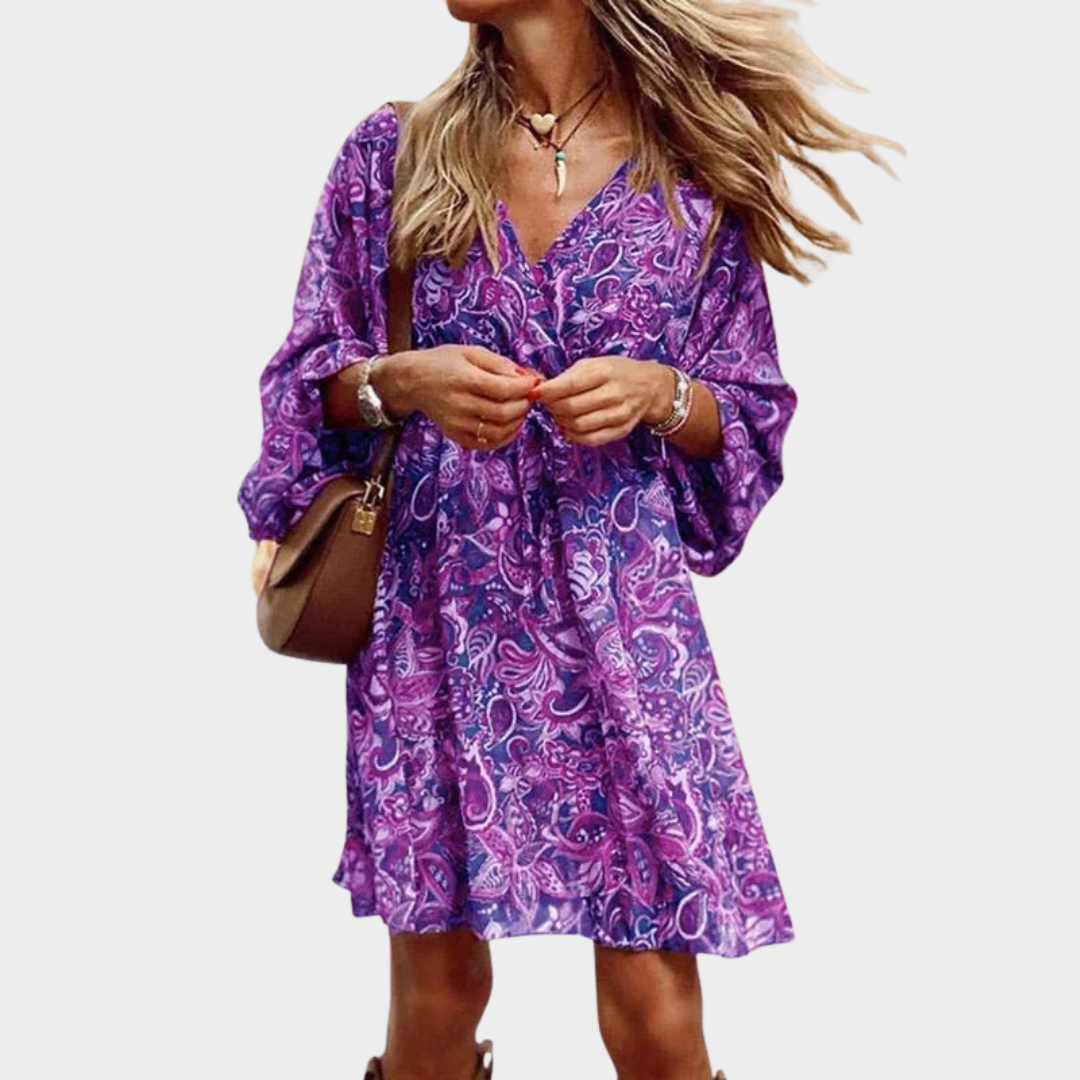 Women's Loose Fit Midi Dress – Short Sleeve – Pullover Waist Design – Printed Casual Street Style – Multiple Colours