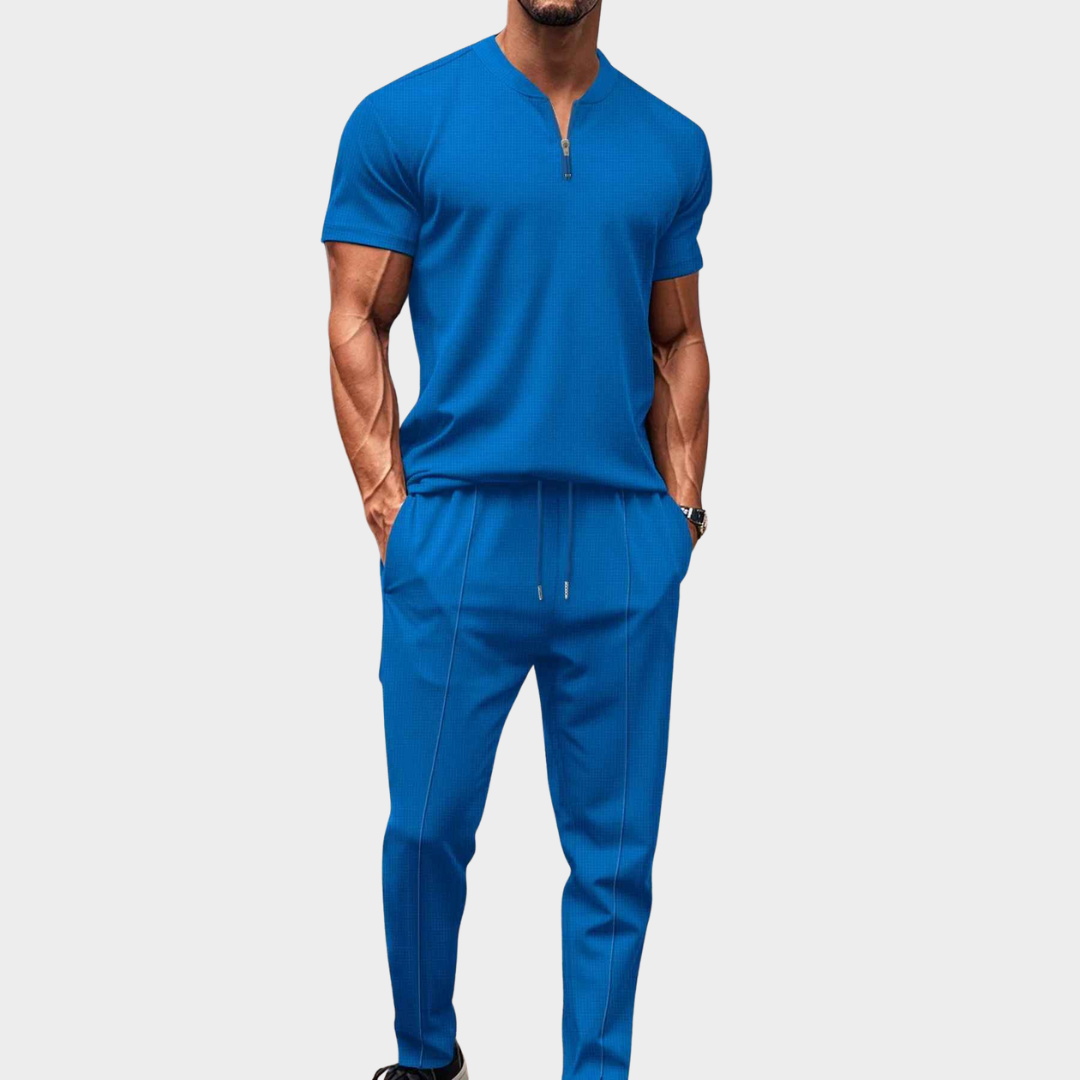 Men's Fitness Set – Slim Fit Breathable Zipped Top and Joggers in Stretch Fabric – Multiple Colours