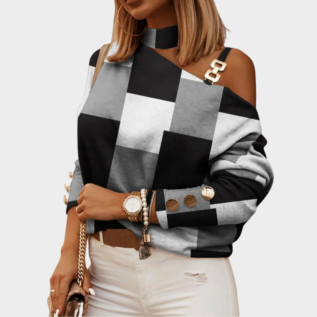 Women's Halter Neck Long Sleeve Blouse – Off Shoulder Vintage Print Loose Shirt – Multiple Colours