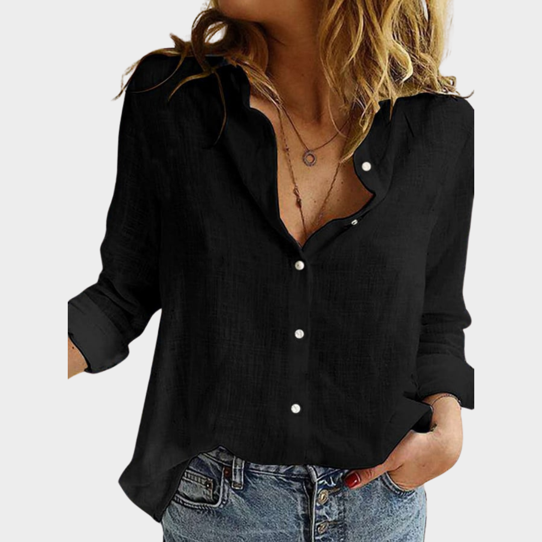 Women's Casual Cotton Linen Shirt – Long Sleeve – Button-Up – Loose Fit – Multiple Colours