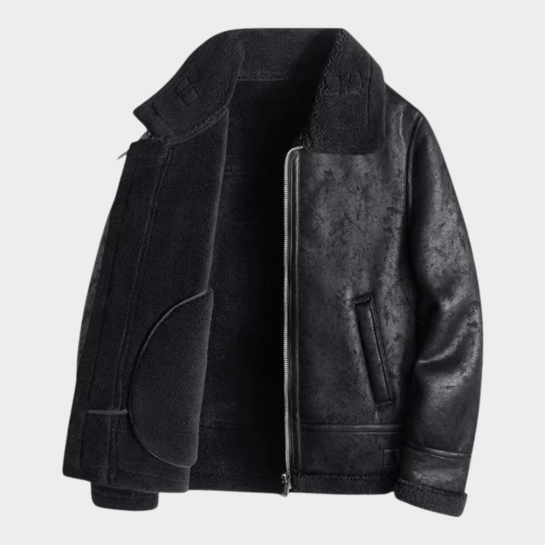 Men’s Faux Leather Motorcycle Jacket – Short Flight Coat with Fleece Lining and Imitation Fur – Multiple Colours