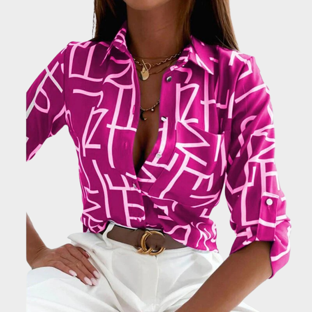 Women’s Wrap Collar Blouse – Long Sleeve Printed Shirt Style – Lightweight Regular Fit with Classic Straight Hem – Multiple Colours