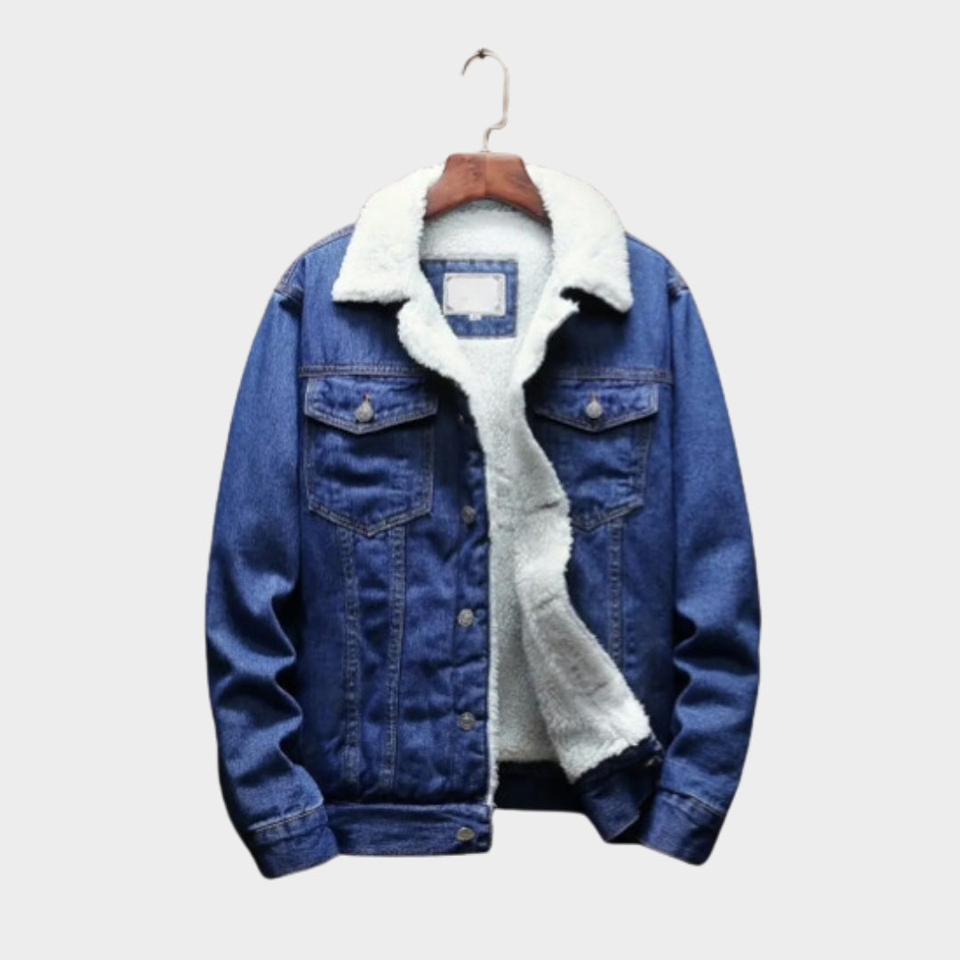 Men's Jean Jacket - Thick Lamb Cashmere Lining - Winter Denim Coat - Coldproof Outerwear - Light Blue, Black, Dark Blue